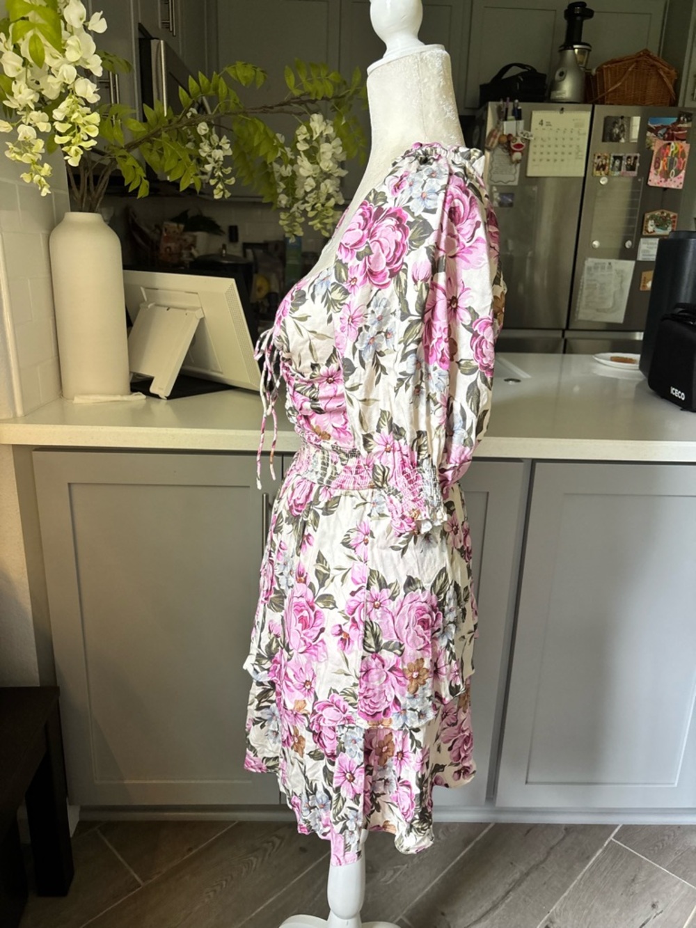 saltwater LUXE Pink Floral Square-Neck Tiered Mini Dress - Picture 5 of 7